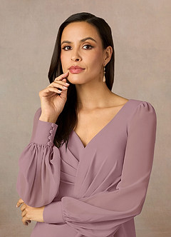 Azazie Karen Mother of the Bride Dresses Dusty Rose Sheath Pleated Stretch Crepe Dress image3