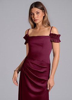 Azazie Kalysia Robes de demoiselle d'honneur Robe Sirène Convertible en Satin extensible Épaule décolletée Mûre image5
