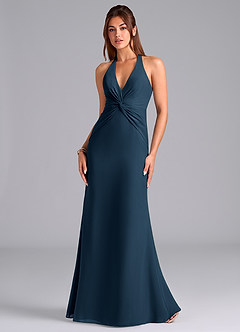Azazie Valerie Bridesmaid Dresses Dark Navy Mermaid Pleated Chiffon Dress image4