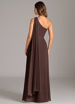 Azazie Tella Robes de demoiselle d'honneur Robe Trapèze en Mousseline de soie Asymétrique Ganache image6