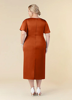 Azazie Everlyn Mother of the Bride Dresses Burnt Orange Sheath Pleated Stretch Satin Dress image8