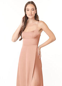 Azazie Halsey Brautjungfernkleider Etui Seitliche Cut-Outs Stretch-Satin Kleid Roségold image6