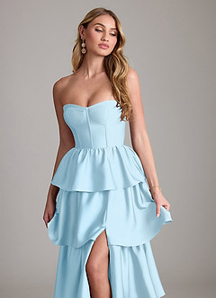 Azazie Faye Bridesmaid Dresses Sky Blue A-Line Ruched Stretch Satin Dress image5
