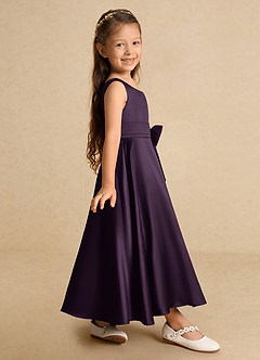 Azazie Lindy Flower Girl Dresses Plum A-Line Pleated Matte Satin Dress image5