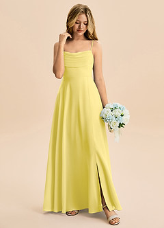 Azazie Bear Junior Canary A-Line Pleated Chiffon Dress image3