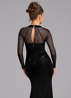 Azazie Megan Bridesmaid Dresses Black Mermaid Long Sleeve Mesh Dress image5