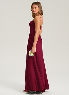 Azazie Lidia Bridesmaid Dresses Burgundy Mermaid Side Slit Stretch Satin Dress image7
