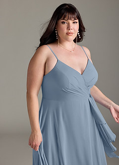 Azazie Akita Robes de demoiselle d'honneur Robe Trapèze en Mousseline de soie Bleu Poussiéreux image10