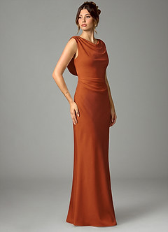 Azazie Kieryn Bridesmaid Dresses Cinnamon Mermaid Pleated Stretch Satin Dress image3
