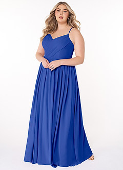 Azazie Cora Vestidos de damas de honor Vestido de Azul Real de Gasa de Corte en A con Plisado image8