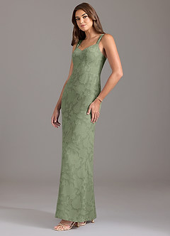 Azazie Denice Bridesmaid Dresses Pistachio Mermaid Pleated Floral Burnout Dress image3