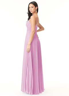Azazie Vini Bridesmaid Dresses Candy Pink A-Line V-Neck Pleated Chiffon Dress image4