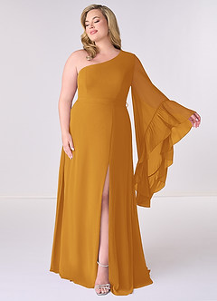 Barbie ♥ Azazie Bridesmaid Dresses Butterscotch A-Line Long Sleeve Chiffon Dress image7