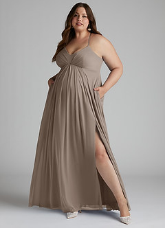 Azazie Annabelle Abiti da damigella d'onore premaman Abito A-Line con Scollo a V a Pieghe Maglia Floor-Length image9