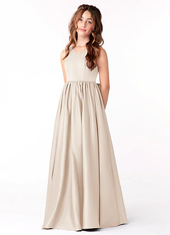 Azazie Hathaway Junior Vestido de Alabastro Blanco de Satén Elástico de Corte En A con Lazo image3