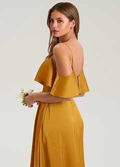 Azazie Jean Jurken voor bruidsmeisjes Jurk van Stretch Satijn met A-Lijn Off the Shoulder Boterbabbelaar image7