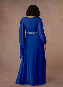 Azazie Priyanka Mother of the Bride Dresses Royal Blue A-Line Boatneck Pleated Chiffon Dress image8