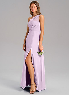 Azazie Phaedra Bridesmaid Dresses Frosted Lilac A-Line One Shoulder Chiffon Dress image5
