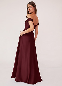Barbie ♥ Azazie Robes de demoiselle d'honneur Robe Trapèze Convertible en Satin extensible Épaule décolletée Cabernet image4