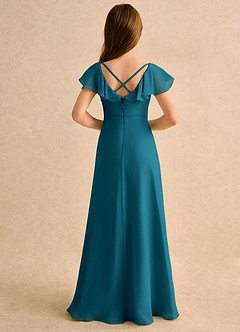 Azazie Nari Girls Formal Abiti da Ragazza di Fiori Abito A-Line in Chiffon Con Maniche Blu Inchiostro image2
