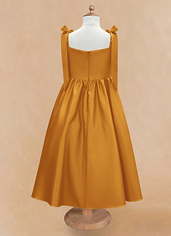 Azazie Chelsie Flower Girl Dresses Butterscotch A-Line Bow Matte Satin Dress image6