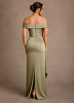 Azazie Beah Mère de la mariée Robes Robe Fourreau en Satin extensible Épaule décolletée Vert Mousse image3