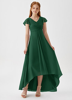 Azazie Breanne Junior Dark Green A-Line Chiffon Dress image1