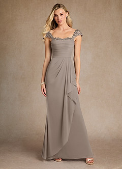 Azazie Belfast Mother of the Bride Dresses Taupe Sheath Lace Mesh Dress image4