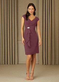 Azazie Nola Mother of the Bride Dresses Sangria Sheath V-Neck Pleated Chiffon Dress image1