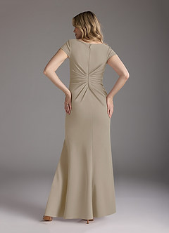 Azazie Tana Kleider für die Brautmutter Meerjungfrau-Linie V-Hals Gefaltet Stretch-Krepp Kleid Taupe image5