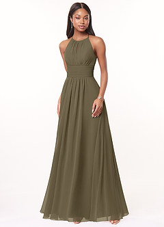 Azazie Bonnie Bridesmaid Dresses Willow Green A-Line Keyhole Ruched Chiffon Dress image1