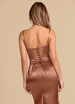 Azazie Sorrel Bridesmaid Dresses Bronzer Mermaid Corset Metallic Satin Convertible Dress image8