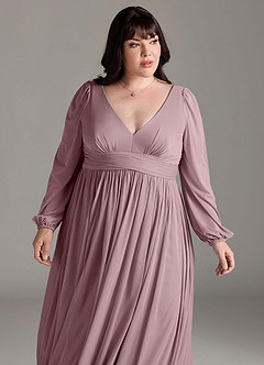 Azazie Norah Bridesmaid Dresses Dusty Rose V-Neck Long Sleeve Dress image12