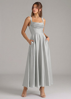 Azazie Shaude Brautjungfernkleider A-Linie Plissee Stretch-Satin Kleid Silber image3