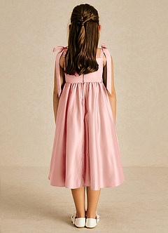Azazie Chelsie Blumenmädchenkleider A-Linie Schleifen Matte Satin Kleid Rosettenrosa image2