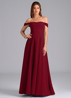 Azazie Almina Jurken voor bruidsmeisjes Converteerbaar Jurk van Chiffon met A-Lijn Off the Shoulder Bourgondië image1