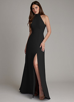 Azazie Myra Brudtärnklänningar Klä av A-Linje i Chiffong Hög hals Svart image1