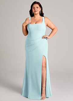 Azazie Mero Bridesmaid Dresses Sea Glass Sheath Pleated Chiffon Dress image11