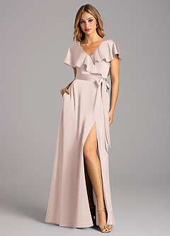 Azazie Lainey Bridesmaid Dresses Blushing Pink A-Line with Pockets Stretch Satin Dress image3