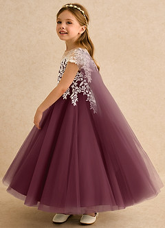 Azazie Dandelion Flower Girl Dresses Cabernet Ball-Gown Lace Dress image6