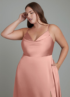 Azazie Sarella Brautjungfernkleider A-Linie Plissee Stretch-Satin Kleid Rosettenrosa image9
