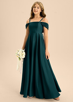 Azazie Rowena Junior Jurk van Stretch Satijn met A-Lijn Boog Pijnboom image7