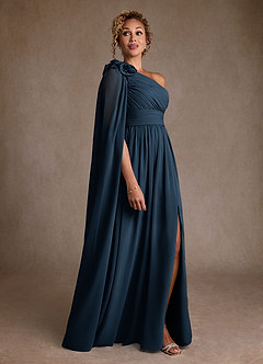 Azazie Lancaster Abiti per la Madre della Sposa Abito A-Line in Chiffon Monospalla Marino Scuro image3
