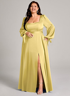 Azazie Leonia Suknie dla druhen Linia A Długi rękaw Satyna elastyczna Do ziemi Sukienka image8