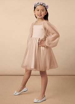 Azazie Aya Robe Demoiselle D'honneur Fillette Robe Trapèze en Tulle avec manches Rose Perle image2