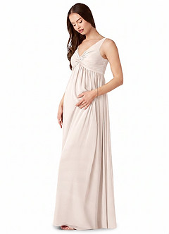 Azazie Yetta Maternity Bridesmaid Dresses A-Line V-Neck Gathered Chiffon Floor-Length Dress image4