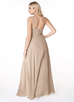Azazie Jay Bridesmaid Dresses Taupe A-Line Square Neckline Side Slit Chiffon Dress image2