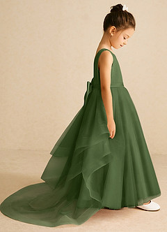 Azazie Pumpkin vestidos de niña de las flores Vestido de Oliva de Tul de Corte En A con Convertible image3