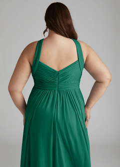 Azazie Hillian Robes de demoiselle d'honneur Robe Trapèze en Maille Dos nu plissé émeraude image9