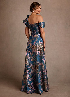Azazie Des Moines Kleider für die Brautmutter A-Linie One-Shoulder Blumen-Jacquard Kleid Blaugrünes Blumenmuster image2